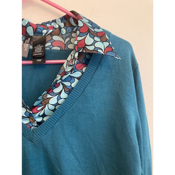 Bisou Bisou Women’s Fall Sweater Multicolor V-Neck Collared Layered Size Large - Picture 3 of 16